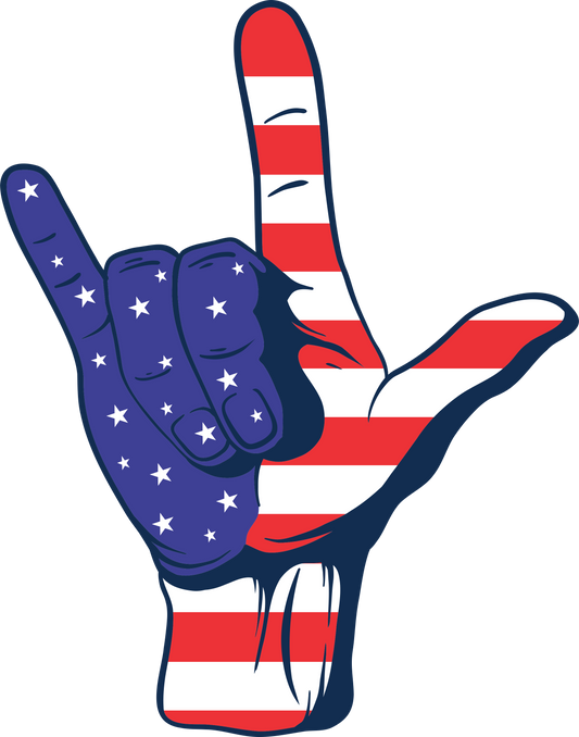 J15 - I LOVE YOU HAND AMERICAN FLAG