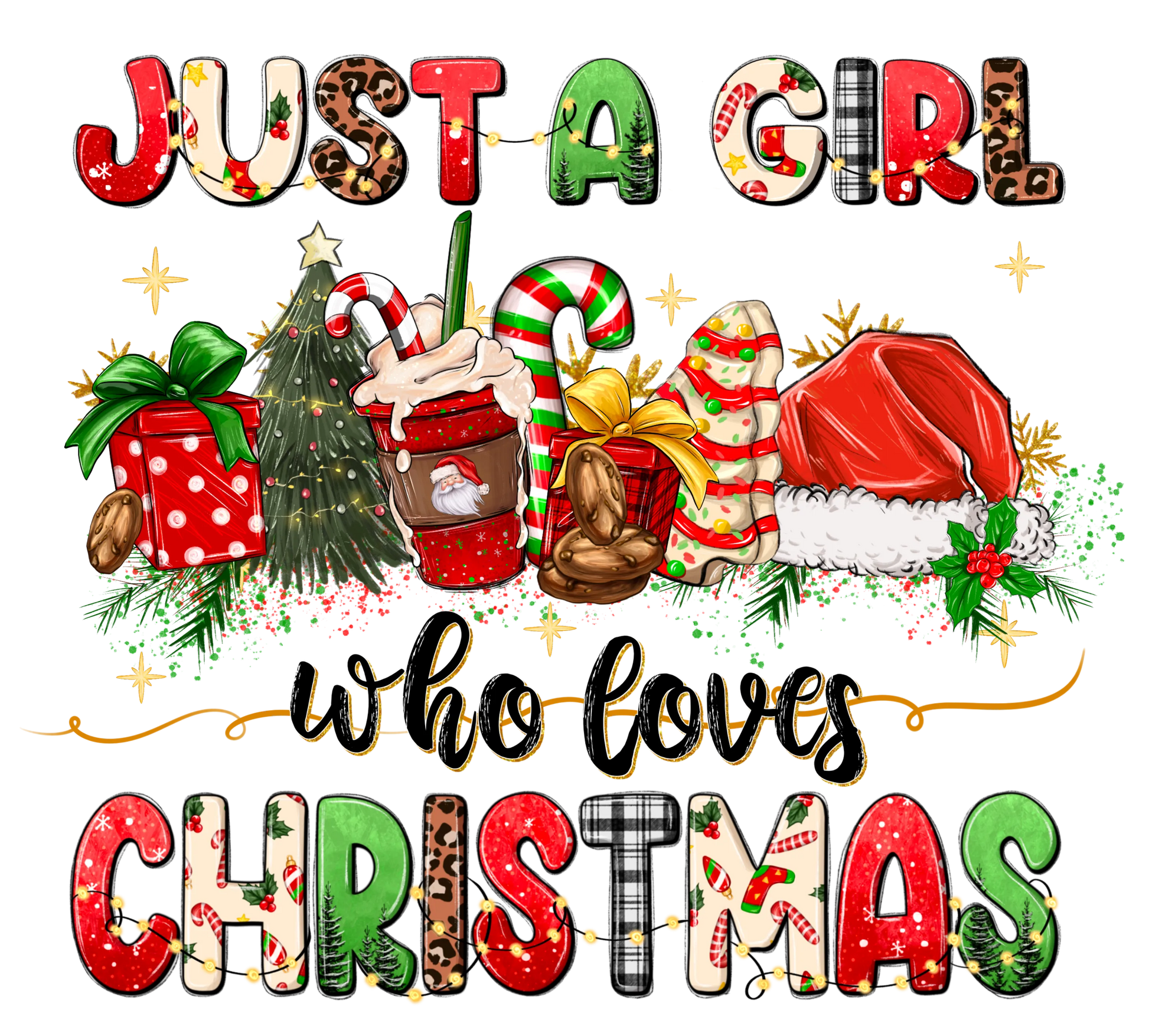 CH16 JUST A GIRL WHO LOVES CHRISTMAS, DTF Transfer, Apparel & Accessories, Ace DTF