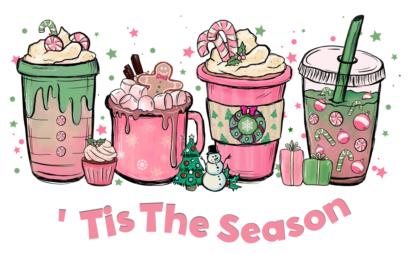 CH8 TIS THE SEASON PINK LATTES, DTF Transfer, Apparel & Accessories, Ace DTF