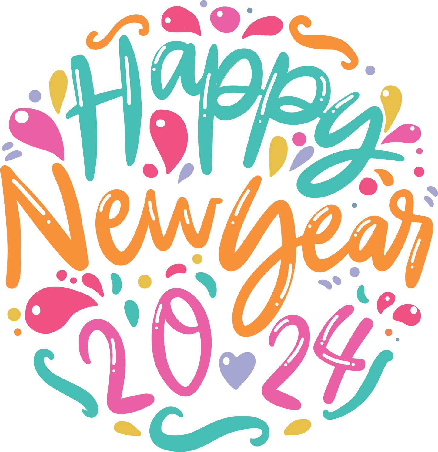 NY24-8 COLORFUL HAPPY NEW YEAR, DTF Transfer, Apparel & Accessories, Ace DTF