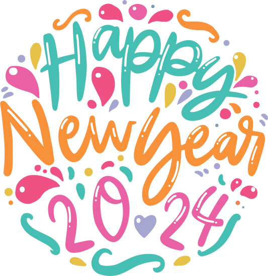 NY24-8 COLORFUL HAPPY NEW YEAR, DTF Transfer, Apparel & Accessories, Ace DTF