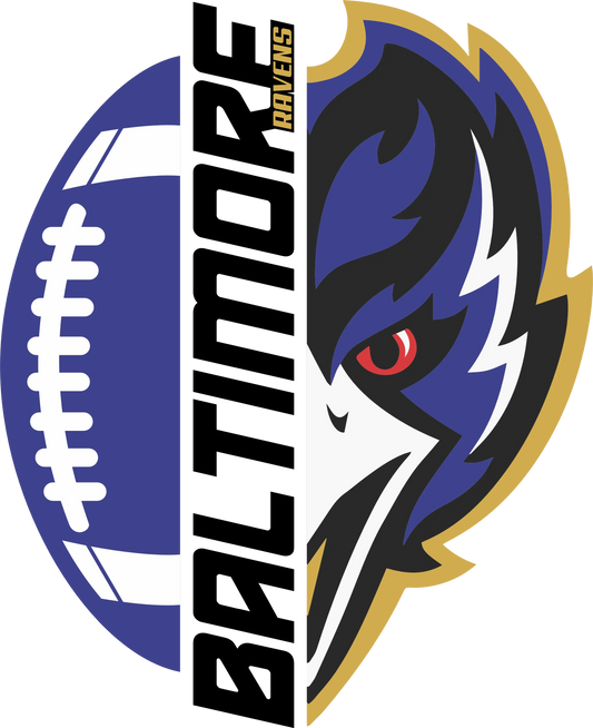 PO24-13  Baltimore Ravens Half Logos, DTF Transfer, Apparel & Accessories, Ace DTF