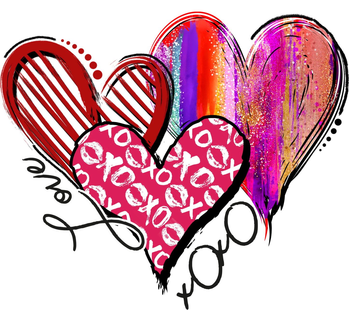 V17 - "3 Hearts Love XOXO" DTF Transfer