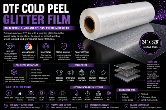 DTF Cold Peel Glitter Film – 24” x 328’ Single Roll