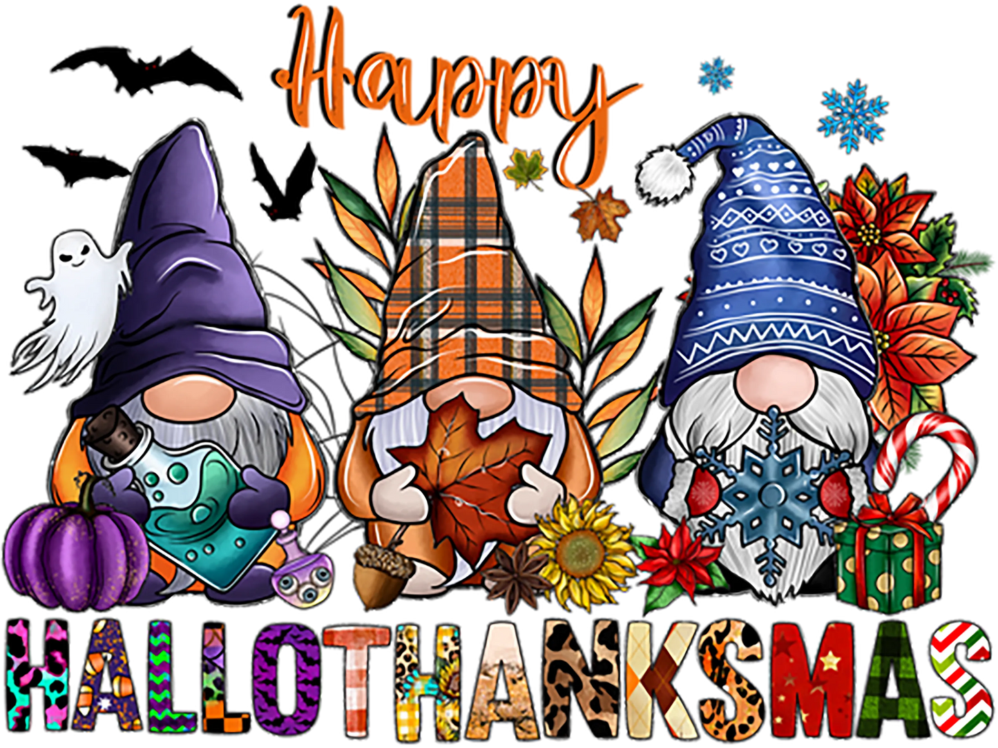 HTM4 - Hallowthanksmas Gnomes, DTF Transfer, Apparel & Accessories, Ace DTF