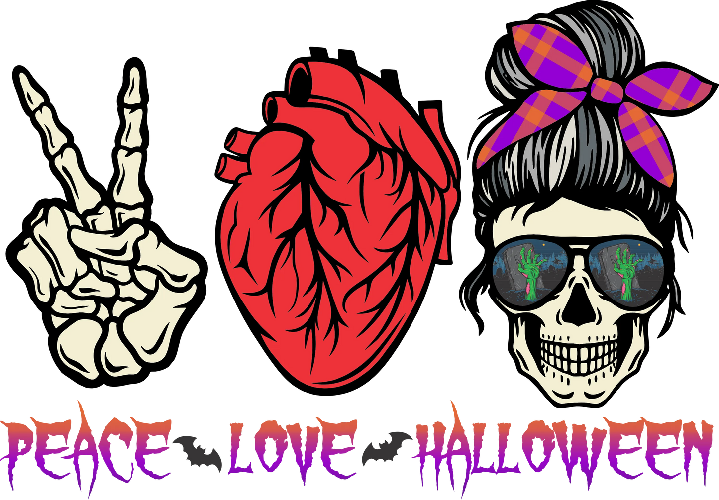 HW1 - PEACE LOVE HALLOWEEN, DTF Transfer, Apparel & Accessories, Ace DTF