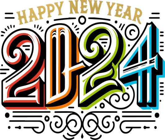 NY24-9 HAPPY NEW YEAR 2024 WESTERN, DTF Transfer, Apparel & Accessories, Ace DTF