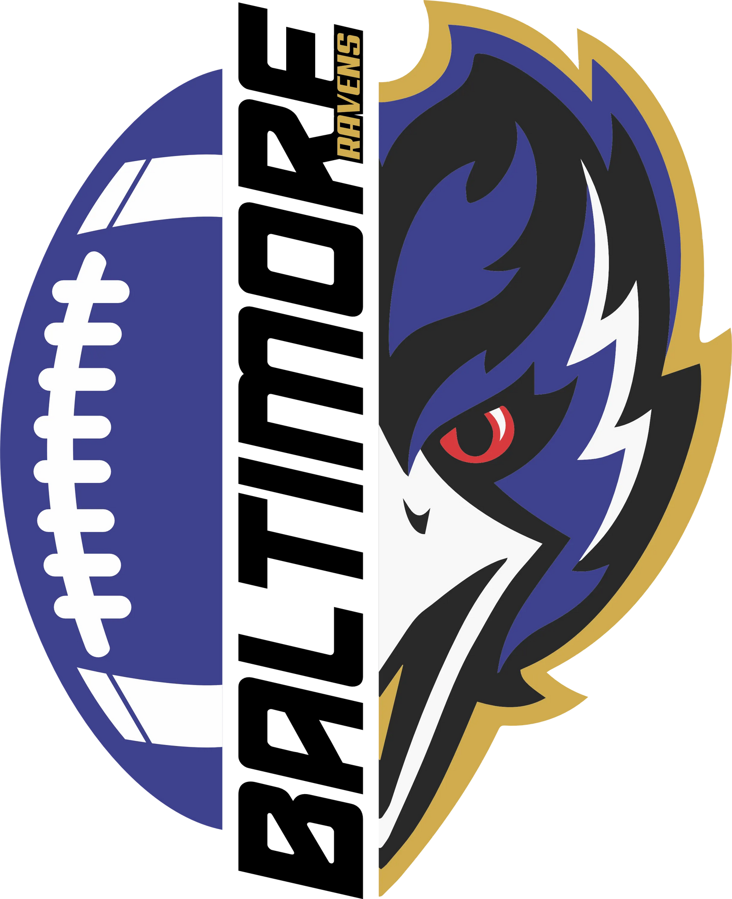 PO24-13  Baltimore Ravens Half Logos, DTF Transfer, Apparel & Accessories, Ace DTF
