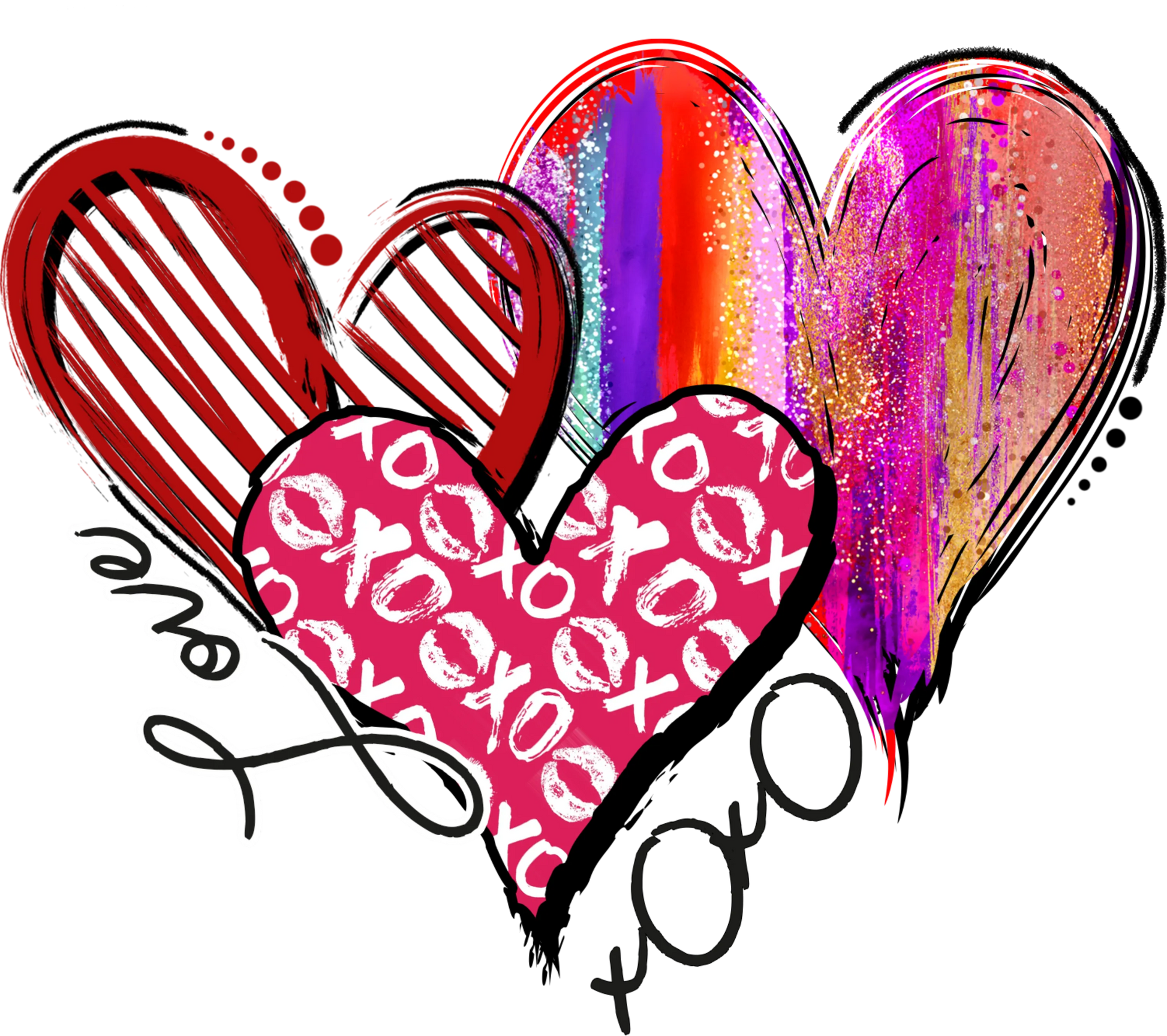 V17 - "3 Hearts Love XOXO" DTF Transfer