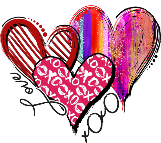 V17 - "3 Hearts Love XOXO" DTF Transfer